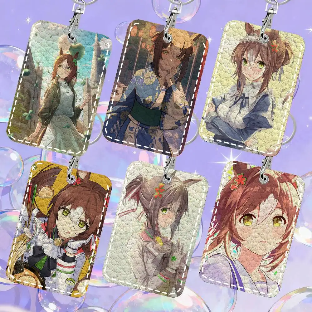 Fine Motion U-UmaMusume Anime Card Case Keychain Access Card Bag Key Tag Ring Leather Card Holder Key Ring Access