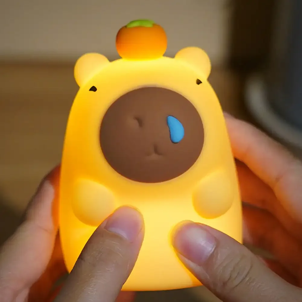 Cute Cartoon Capybara Night Light, Lâmpada de Silicone Animal, USB recarregável, temporização, escurecimento do sono, presentes infantis