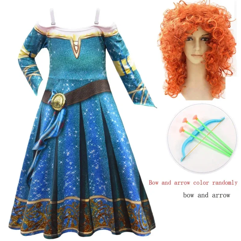 72th Anime Cosplay Halloween Girls Merida Dress Brave Performance Costume Summer Birthday Party Feifei Sleeves Green Gothic Vint