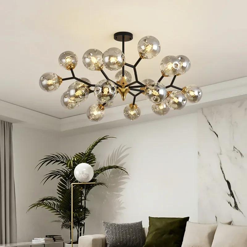 Imagem -05 - Nordic Led Glass Ball Teto Candelabro Pingente Preto Luzes Home Decor Suspensão Lusters Fixture Sala de Estar Sala de Jantar Quarto