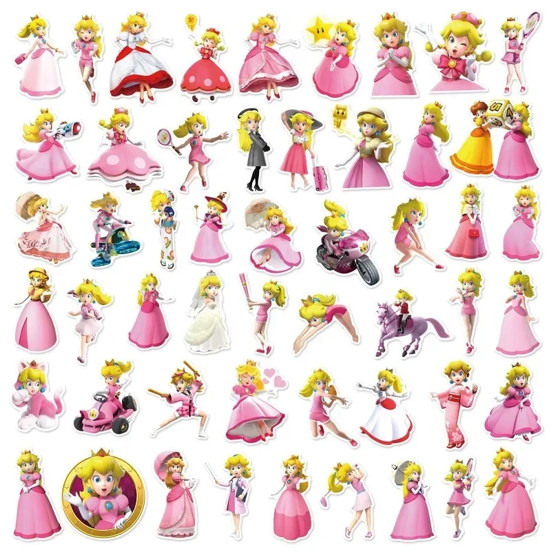 50PCS Animation Game Sticker Princess Peach Cartoon Graffiti Stickers Notebook Storage Boxes Guitar PVC Waterproof Stickers