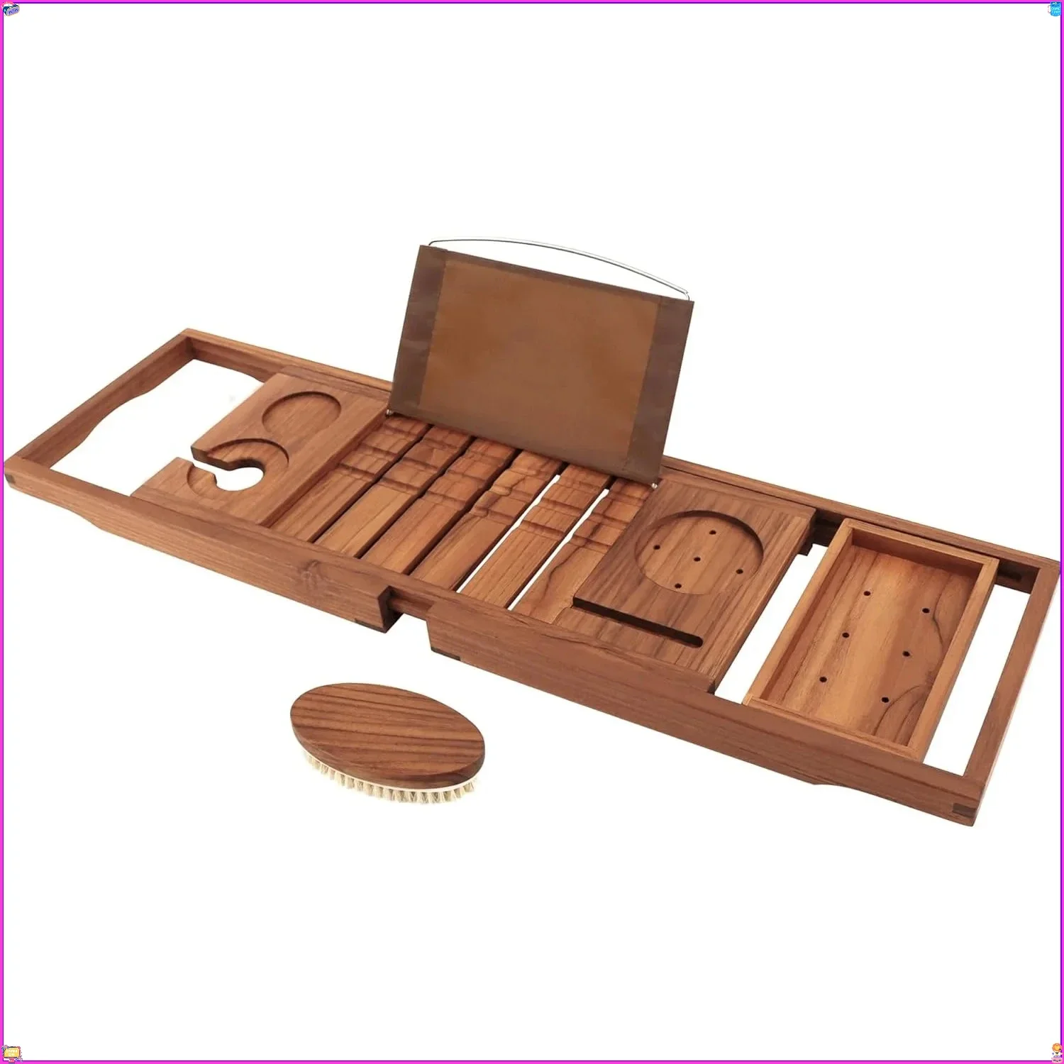 Расширяемый поднос для ванны премиум-класса, деревянная корзина для ванны с держателем для бокала для вина и слотом для телефона, подарок для спа-салона для нее