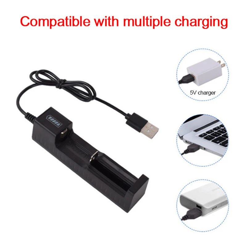 Universal USB Smart Single Slot Charger for 18650 26650 3.7V Lithium Battery, Suitable for Flashlight Toy Lighting