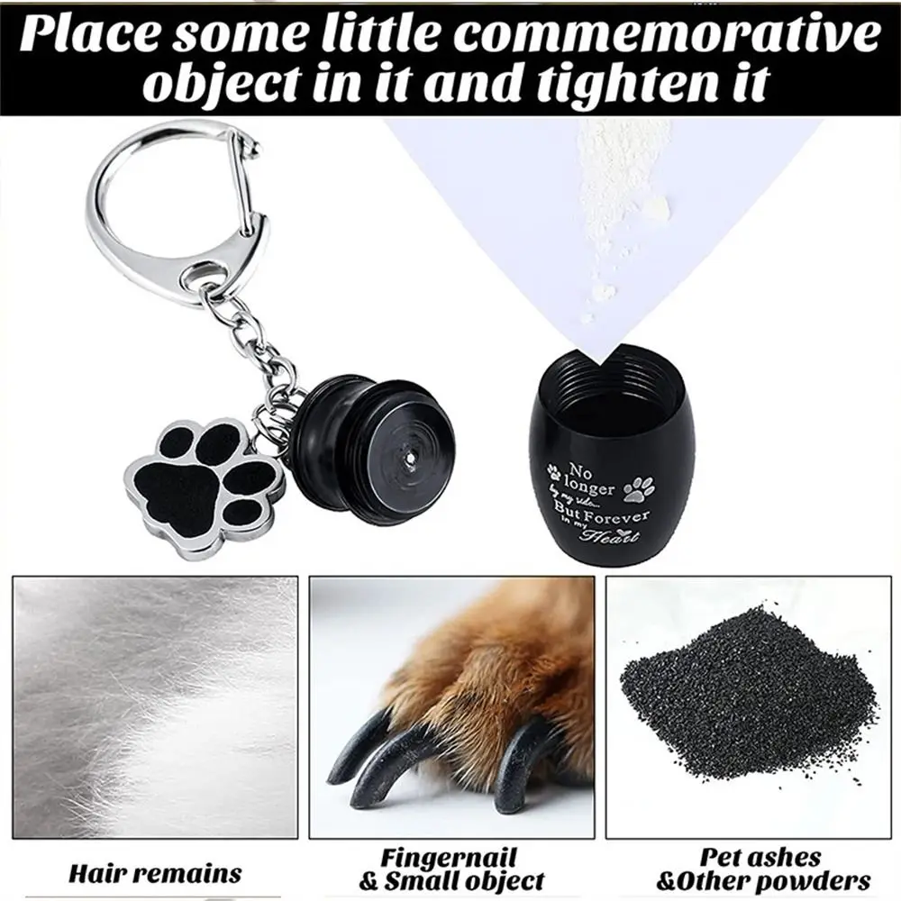 Paw Print Pet Urns Keychain Stainless Steel Dog Cat Ashes Dog Ashes Keepsake Wear Resistant Waterproof Pet Urns Keyring Memorial