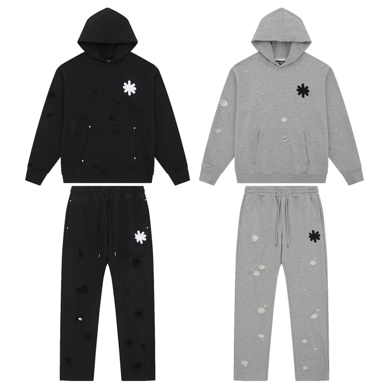 

American Style StreetWear LOST Hoodie Sweatpants Daily Fashion Men Women Embroidery Logo Vintage Hole Sweatshirt Sweat Pants