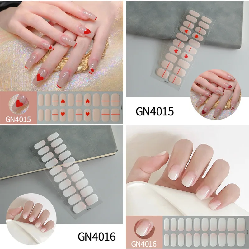 Autocollants adhésifs pour ongles en gel UV, 20 doigts, sans cuisson, pâte complète, semi-durci, nail art, DIY