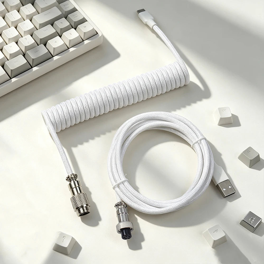 【LANO】Mechanical Keyboard Coiled Cable USB Type C Mechanical Keyboard Aviator Desktop Computer Aviation Connector Cord| blue gre