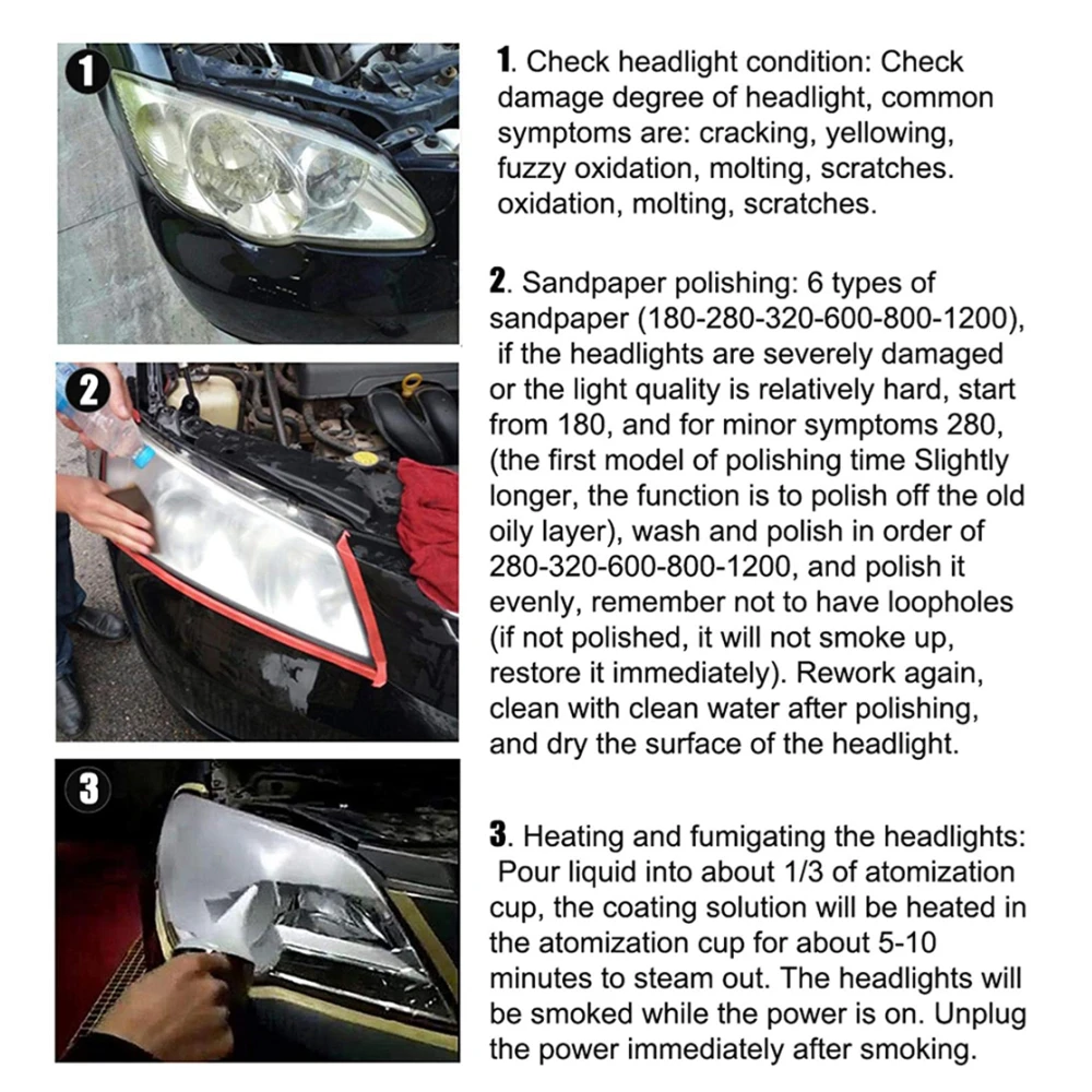 Car Headlight Cleaner Polymerization Headlight Renovation Kit Car Headlights Novelty Steam Polishing Varnish of Headlights