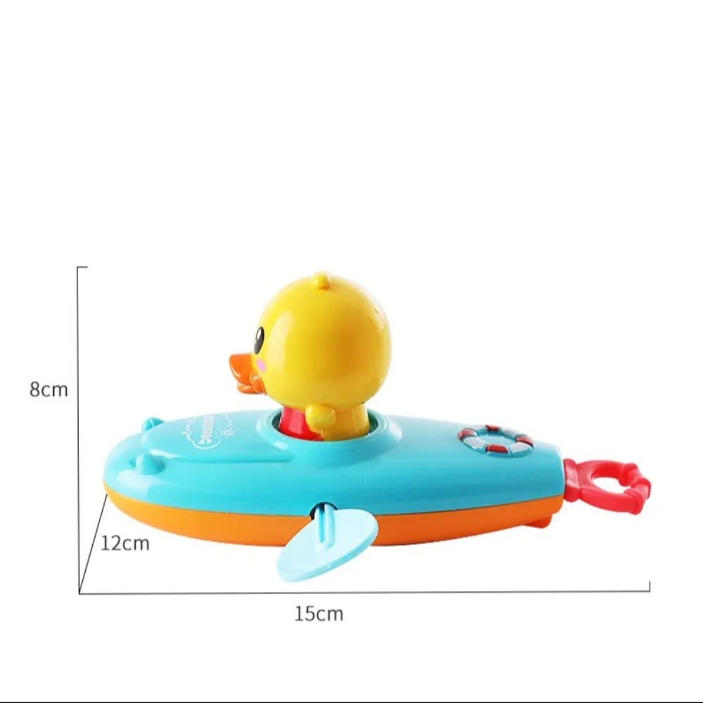 Cute Bath Toys Classic Water Toy Chain Clockwork Cartoon Yellow Duck Canoe Toys Back Rowing Boat Toys bambini