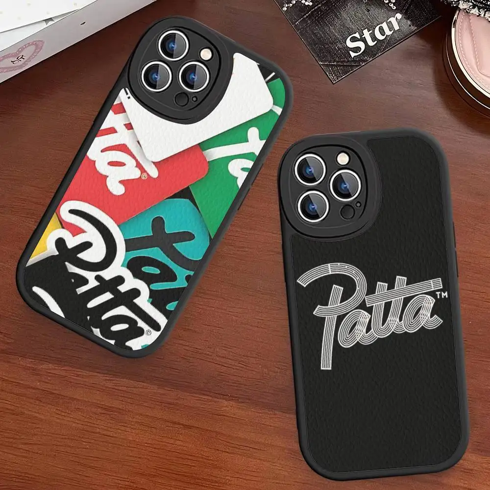 

Logo Fashion P-patta For IPhone 16 15 14 13 12 11 Pro Max Plus Shockproof Leather Soft Phone Cover