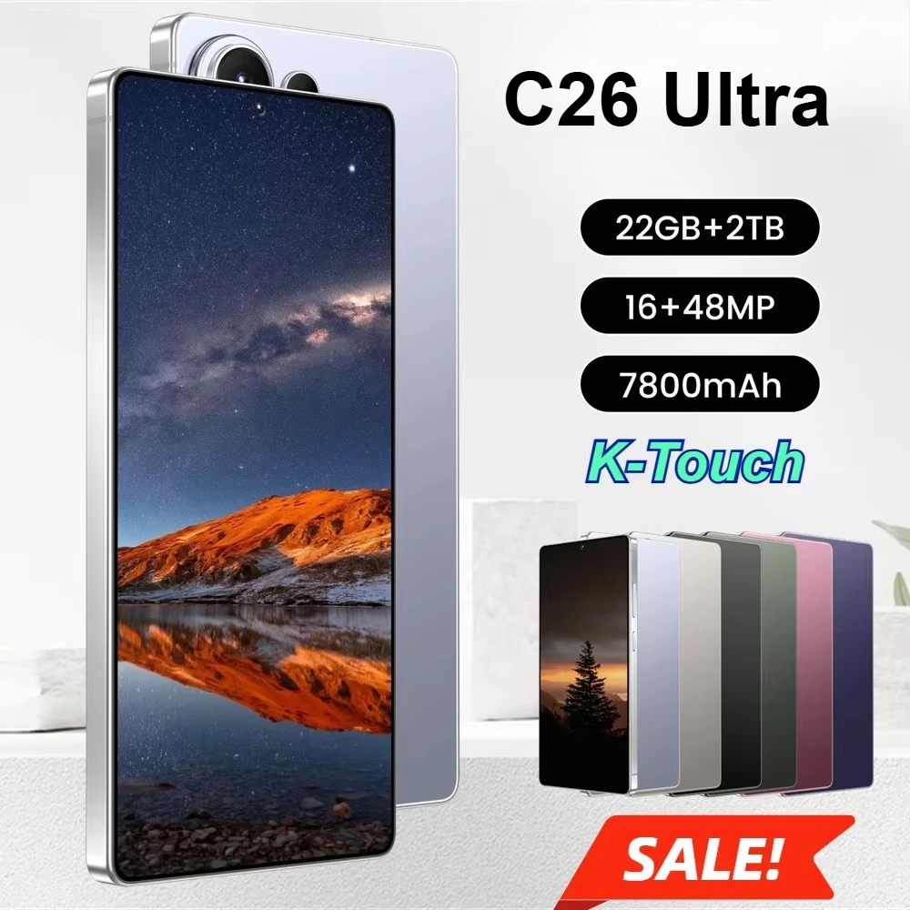 K-Touch HOT Smartphone für C26 Ultra 5G Handy 7,3 Zoll 7800mAh Akku Mobiltelefone Volldisplay 48MP Kamera Android 22GB RAM 2TB ROM Octa-Core Face ID Dual-SIM 4G Entsperrt Android 15 Handy mit FM-Radio