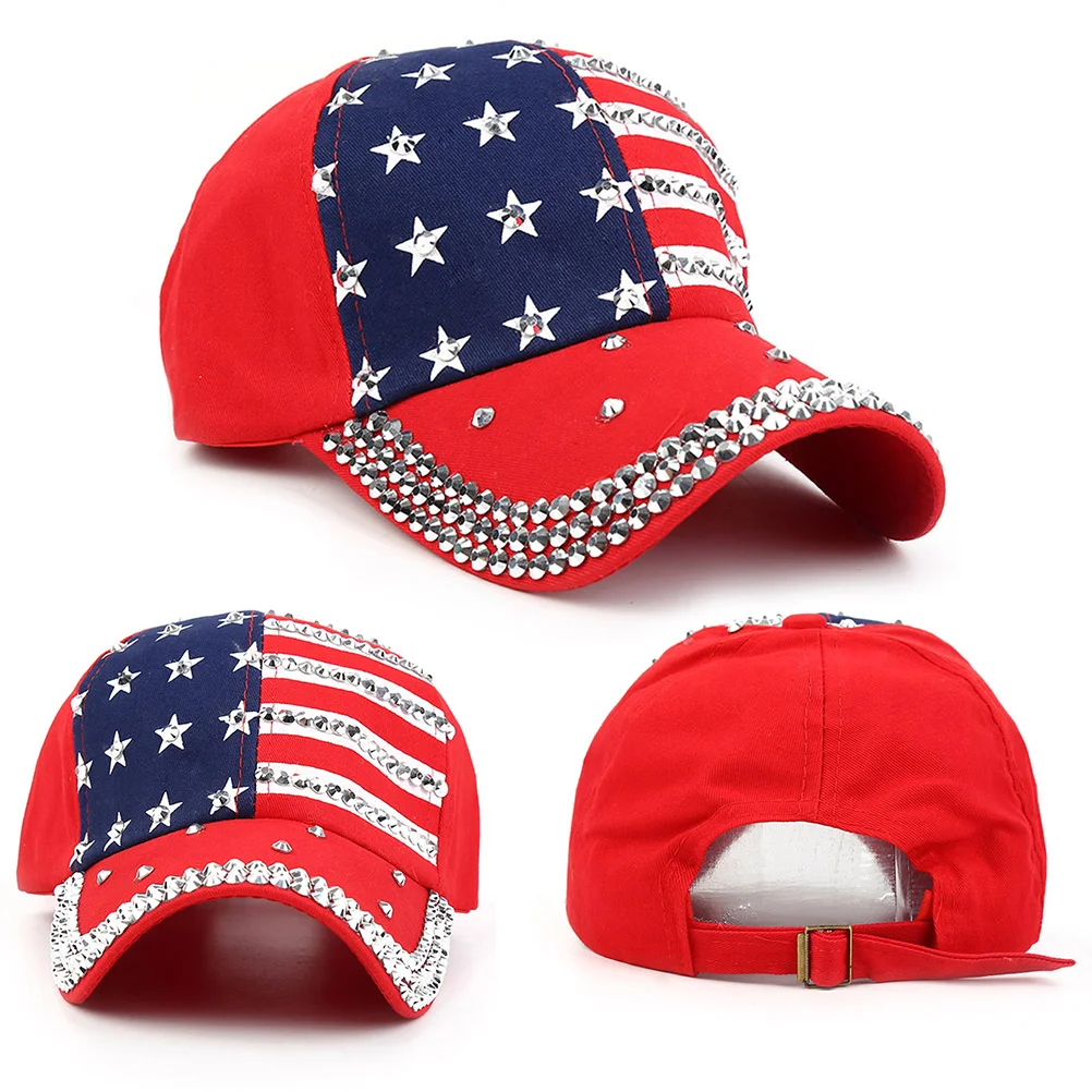 

4th of July Baseball Cap American Women Womens Bling Flag Hat Baseballs Women's Caps