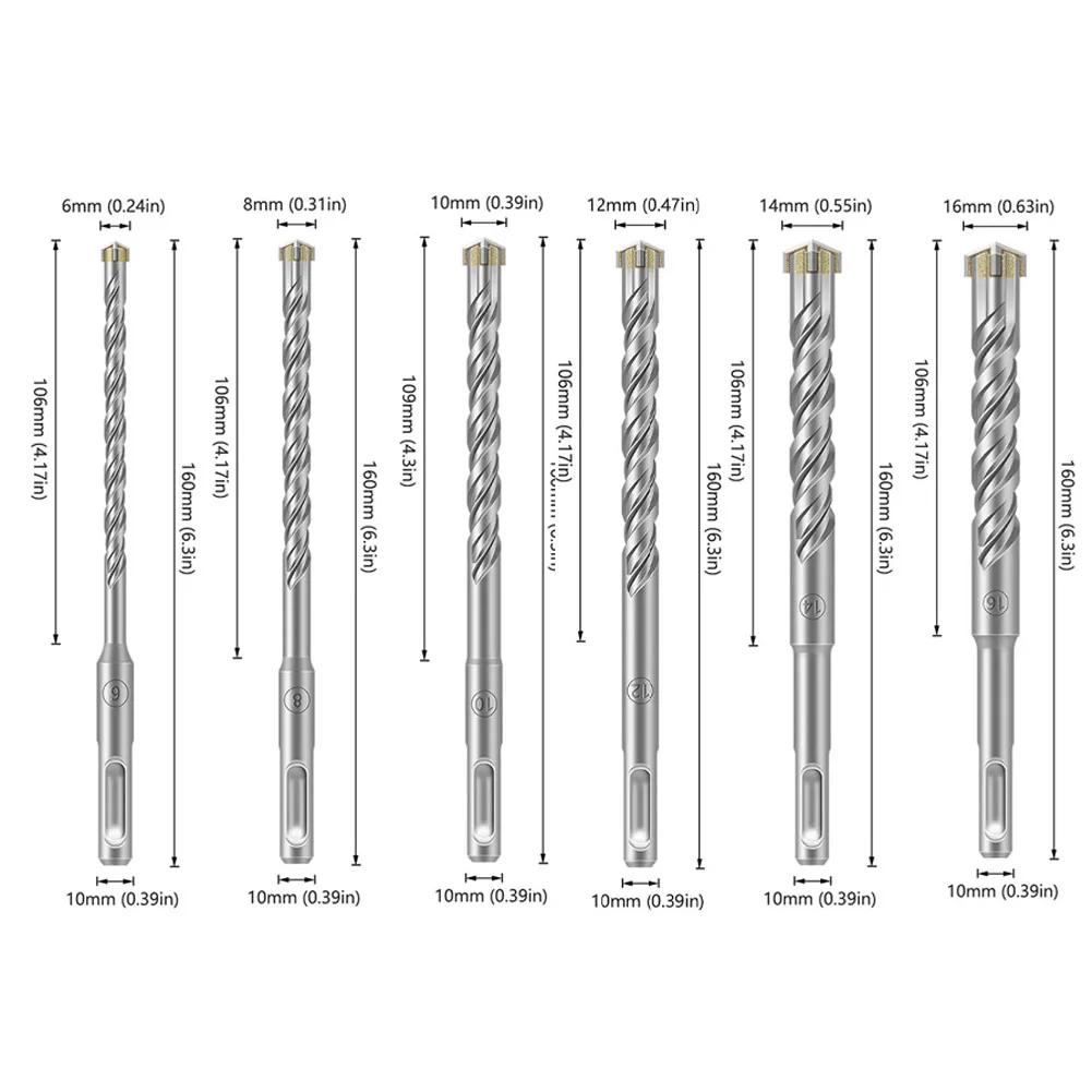 6pcs 160mm Electric Hammer Concrete Drill Bit Set Round Handle For Concrete Wall Brick Block Masonry Hole Saw Drilling
