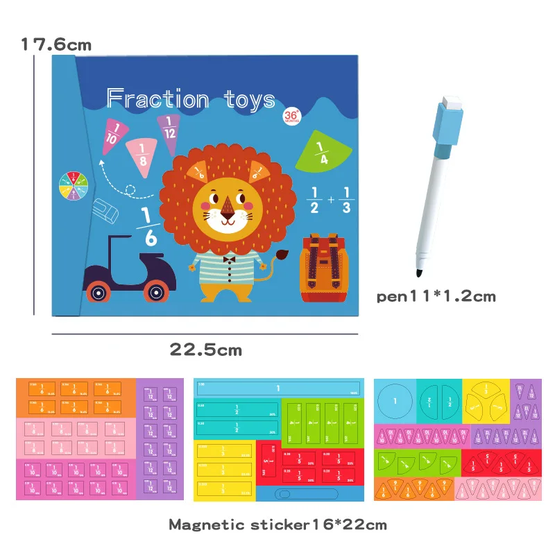 Children Math Toys Magnetic Fraction Learning Wooden Fraction Book Set Parish Teaching Aids Arithmetic Learning Educational Toys