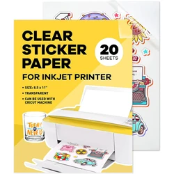 Papel adhesivo de vinilo para impresora de inyección de tinta, transparente, impermeable, A4, 20 piezas, 100%