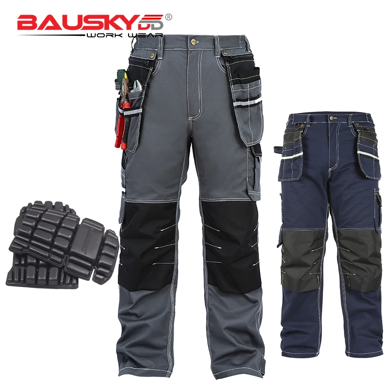 Bauskydd Mens carperner 100% cotton durable multi pockets work trousers with eva  knee pads work pants workwear