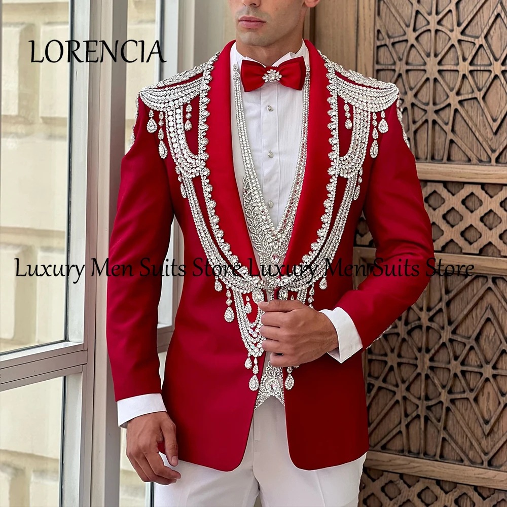 

Sparkling Crystal Men Suits 3 Pieces Glitter Tuxedos Wedding Outfits Male Clothing Customized Blazer Pants robe mariage femme