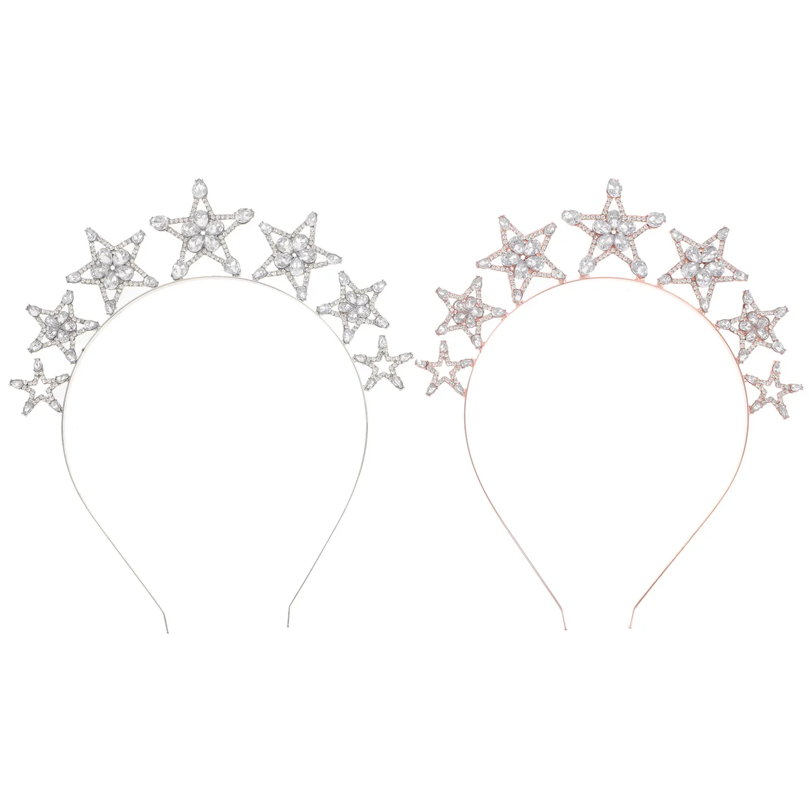 

2pcs Sparkling Rhinestone Star Headbands Alloy Lightweight Wedding Hair Accessories Party Birthday Costume Headbands Women Girls