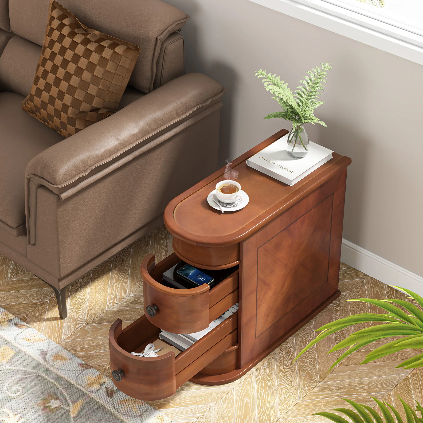 For No Assembly Required Solid Wood Bedside Tables with 2 Storage Drawers Modern Design for Bedroom & Living Room