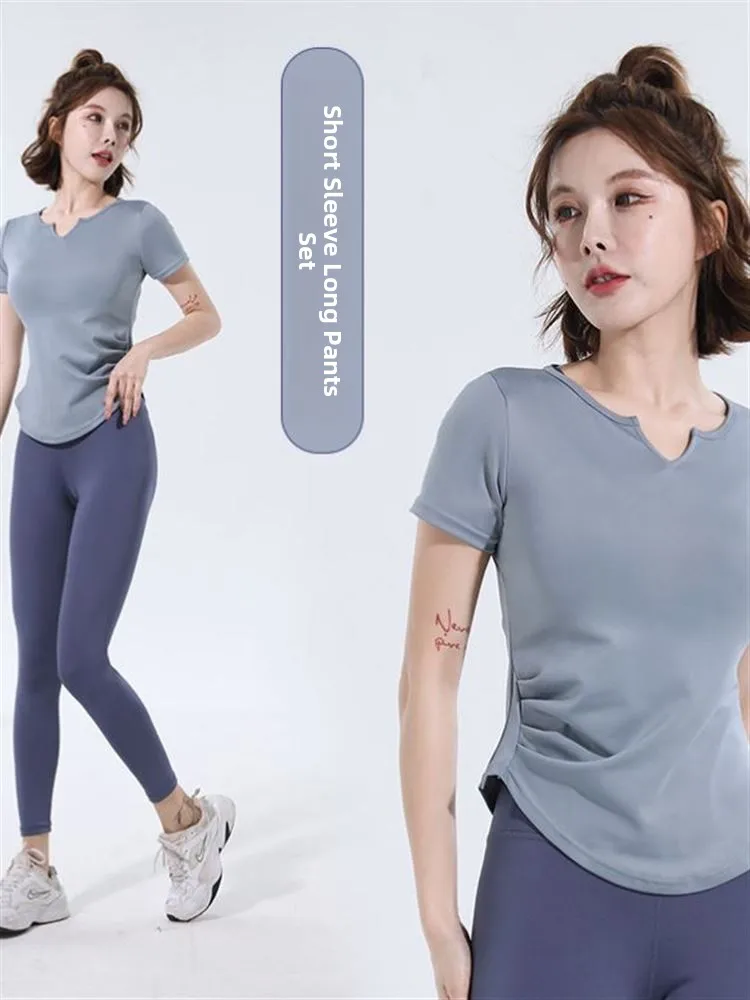 

Футболка Slim Fit V-Ne ort Sve Yoga Fitn Спортивная одежда Qui Dry Sl Женский топ Faion с застежкой на талии