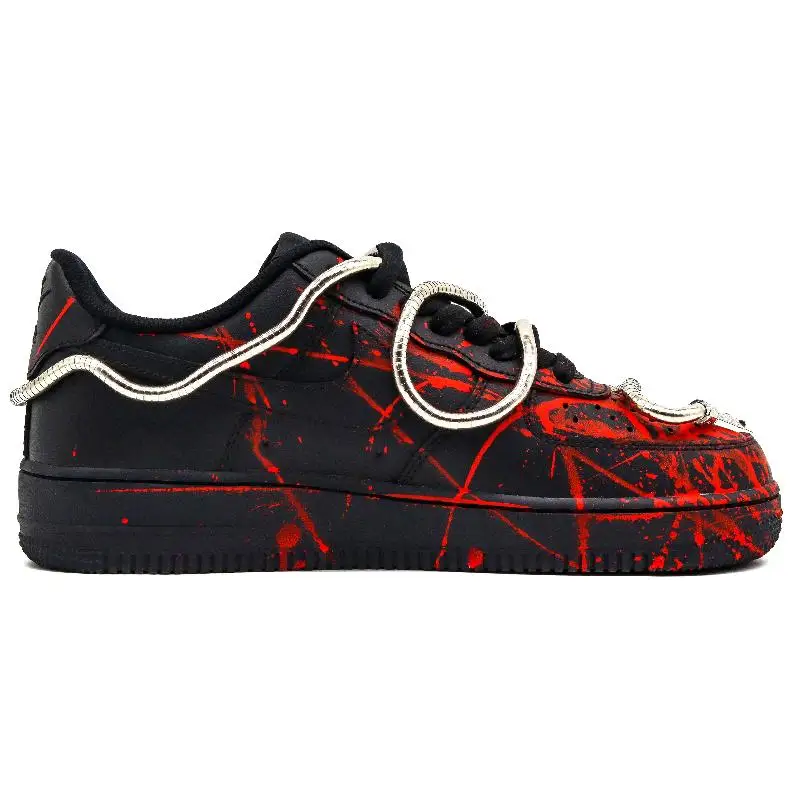 【Customize】Nike Air Force 1 Skateboarding Shoes Men Low-top Black/Red Sneakers shoes CW2288-001