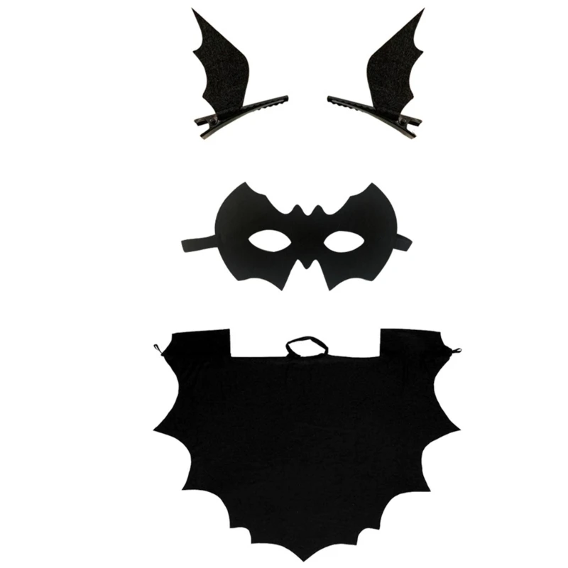 Kids Halloween Bat Costume Set Including Bat Wing Cape Bat Hair Clip Bat and Eye Mask for Children Halloween Cosplay