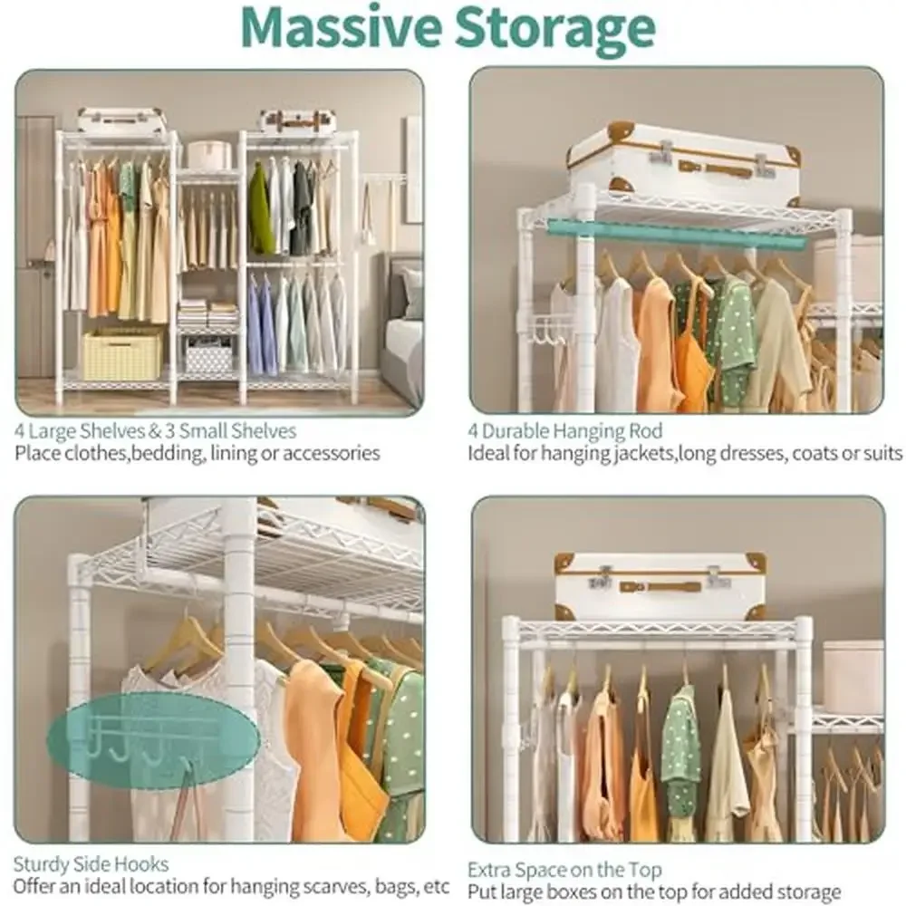 7-Tier Freestanding Garment Rack with Adjustable Shelves and Hanging Rods Heavy Duty Clothes Storage Organizer Portable Wardrobe