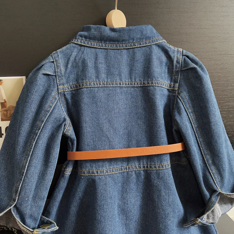  فستان بناتي من قماش الدنيم لخريف 2025 بأكمام طويلة فستان جينز أزرق غير رسمي مناسب للأطفال الصغار من عمر 1 إلى 8 سنوات #5