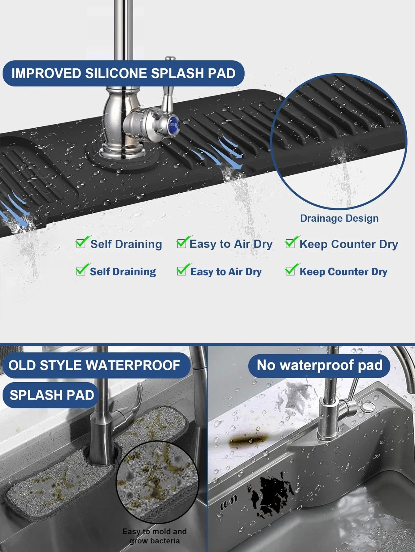 Kitchen Silicone Sink Faucet Mat Splash Guard for Sink Faucet Absorbent Sink Protectors Mat Kitchen Gadgets