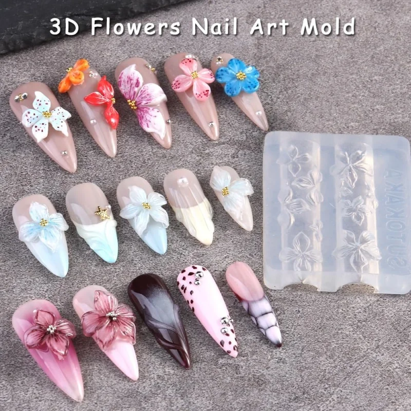 3D Flowers Nail Mold Silicone, Hawaii Hibiscus Floral Petal Nail Design Resin Molds Nail Art Carving   DIY Nail Supplies