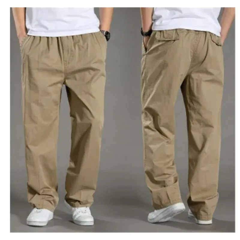 Men Cargo Pant Long Pants High Elastic Waist Simple Splice Straight Trousers Casual Loose Regular Solid Autumn Winter 2025 New