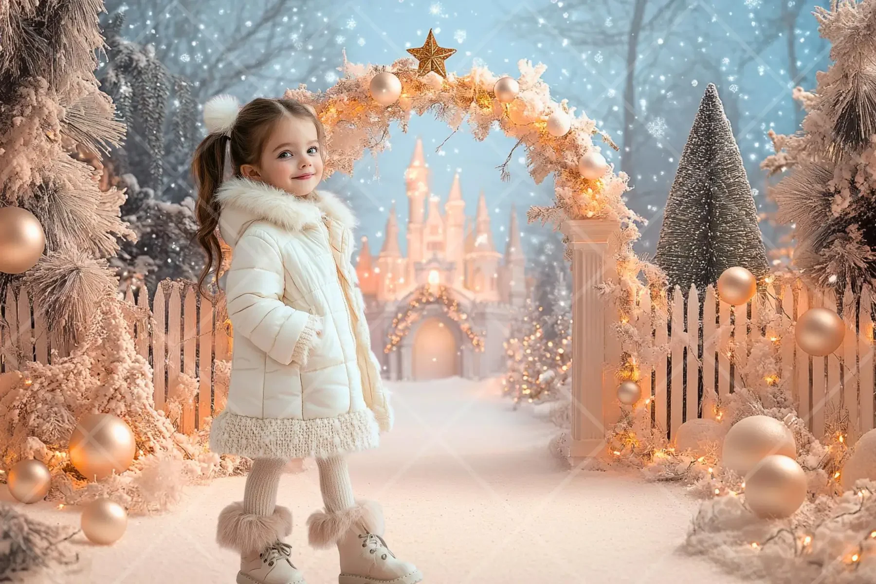 Mehofond Photography Background Winter Wonderland Christmas Castle Snowy Xmas Kids Family Portrait Decor Backdrop Photo Studio