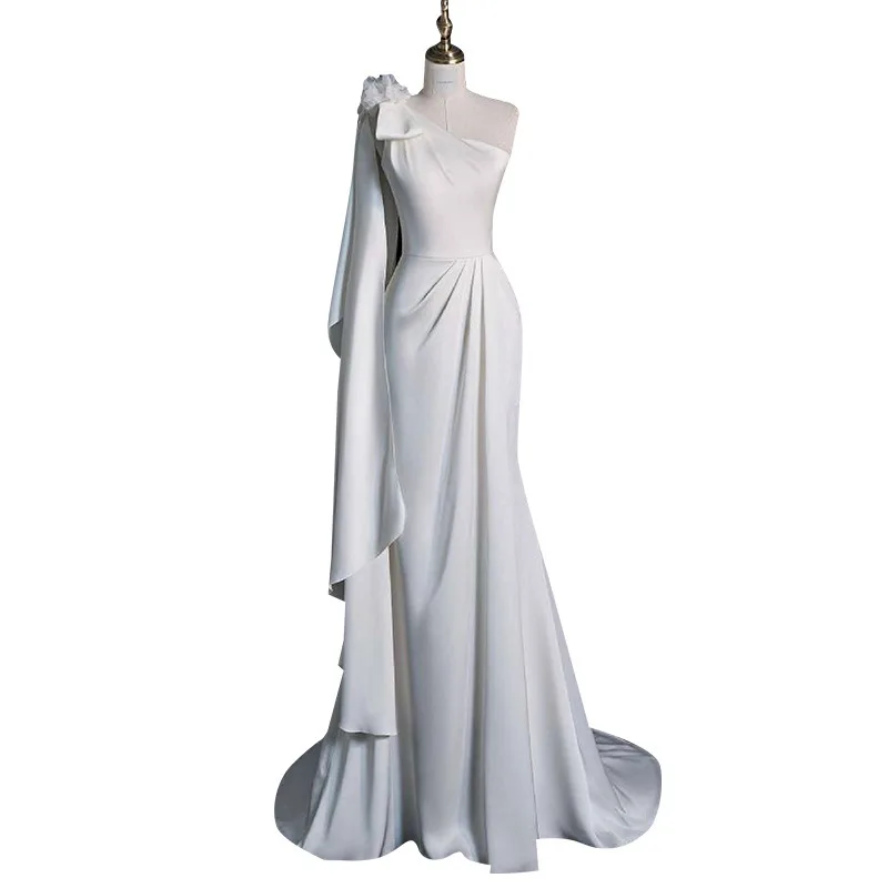 가벼운 웨딩드레스 슈퍼 페어리 신부 원숄더 아웃 베일 약혼 연회 라이트 럭셔리 슬리밍 피쉬테일 드레스 맞춤 제작