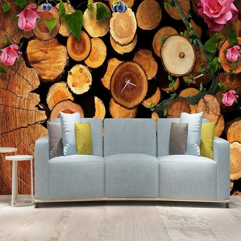 Custom Any Size 3D Modern Wood Annual Rings Timeline Retro Background Wall Mural Wallpaper Papel De Parede Home Décor Tapety