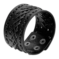 Kirykle Punk Leather Wristbands for Men Bracelets Handmade Wide Cuff Bangle Braided Jewelry Black Brown Adjustable Punk Gifts