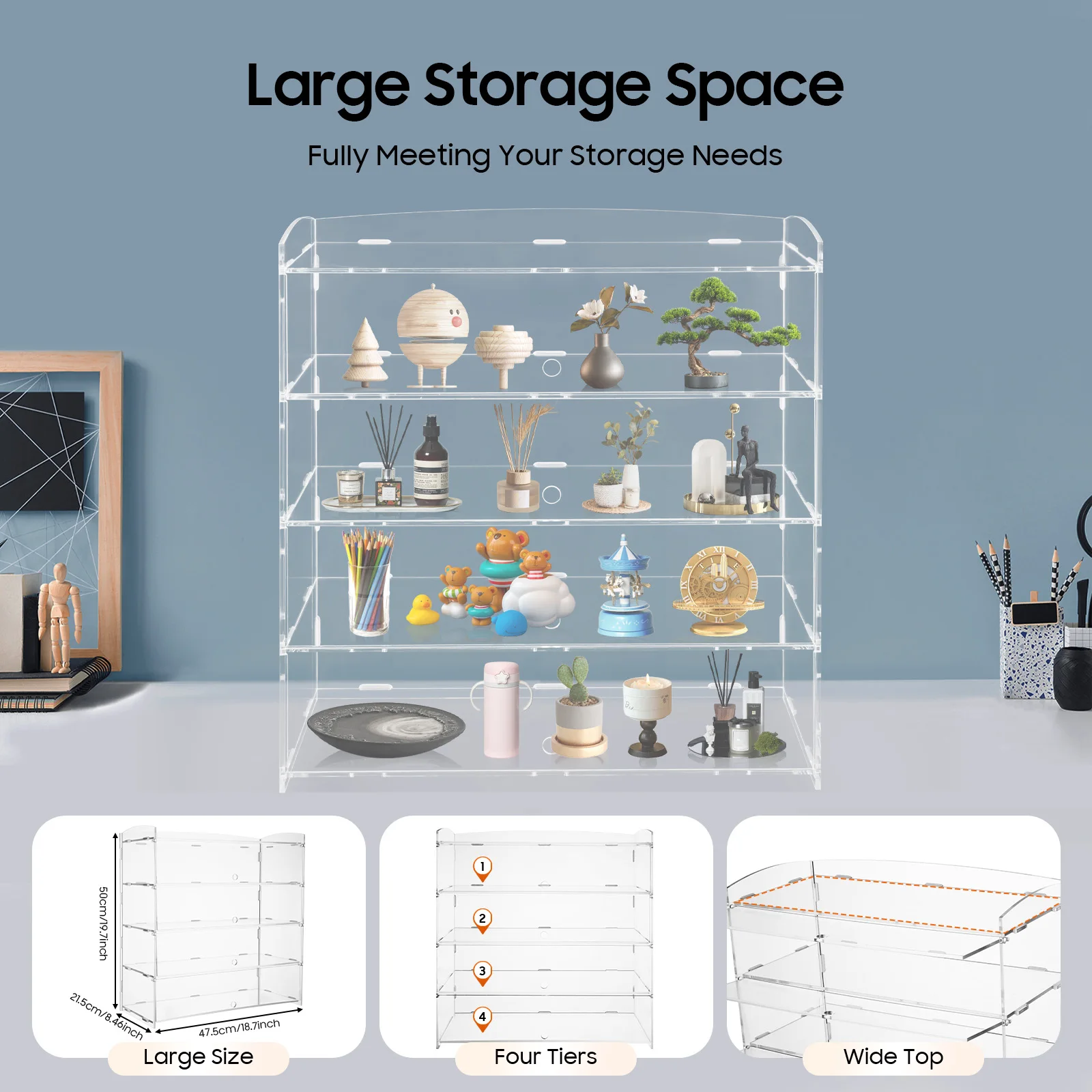 4 Tiers 18.7*8.46*19.7inch Acrylic Display Case Bakery Pastry Display Case with Protective Baffle for Homes, Retail Stores