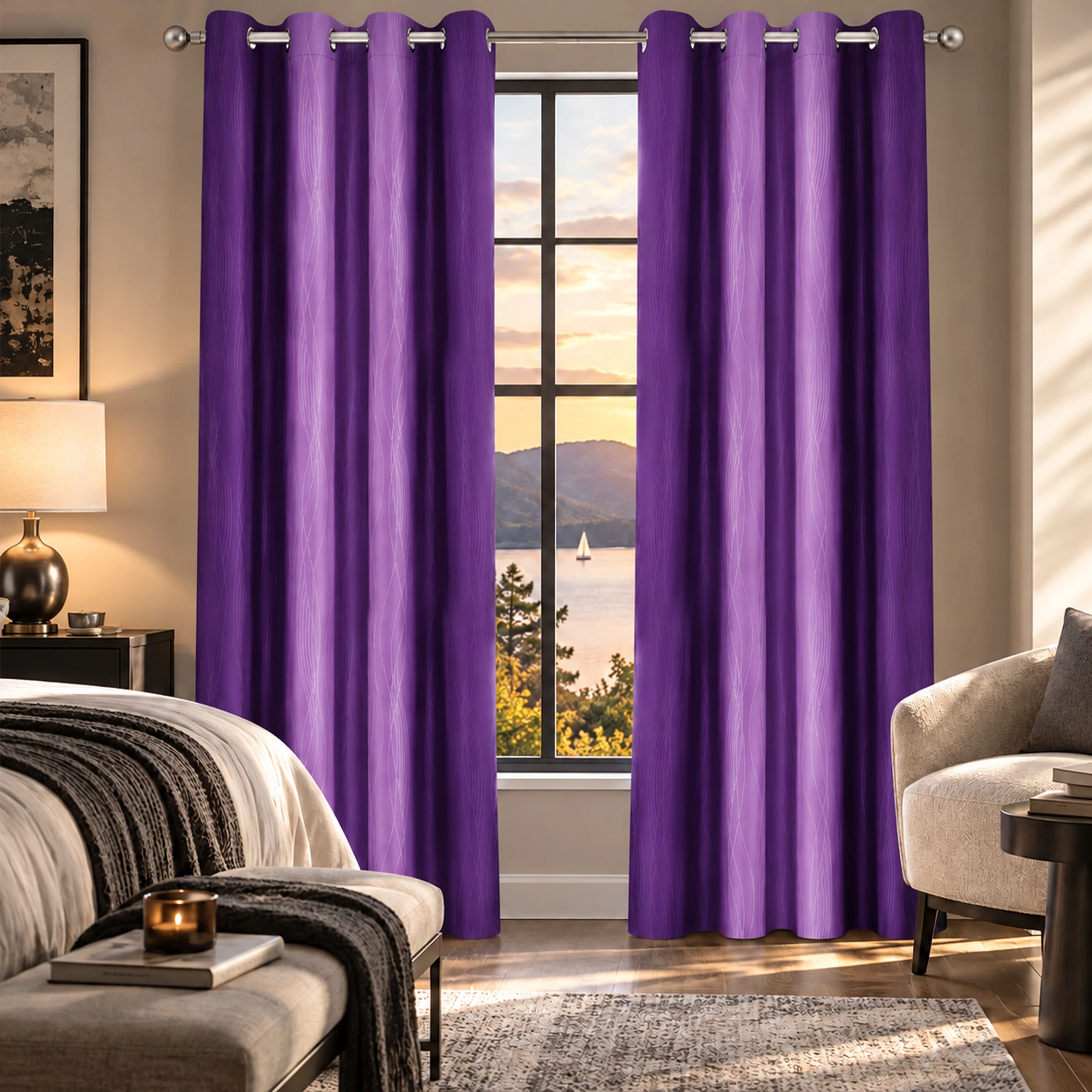 2 Panels Gradient Total Blackout Window Curtains, Grommet Thermal Insulated Drapes, 100% UV Block & Maximum Privacy, Easy Hanging Stylish Home Decor for Bedrooms