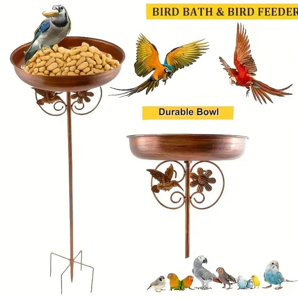 Cast Iron Outdoor Bird Bath Heavy Duty Five Prongs Base Metal Bird Feeder Tipping Eve Rust Resistant Bird Drinking Station Yard