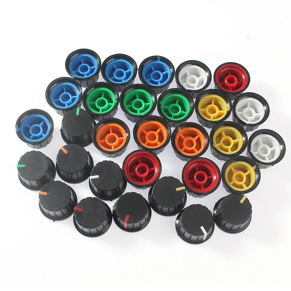 

30PCS/Lot 24x15mm WH148 Rotary Potentiometer Knob Cap 6 Color Plastic Knob Cap for Light and Sound Control