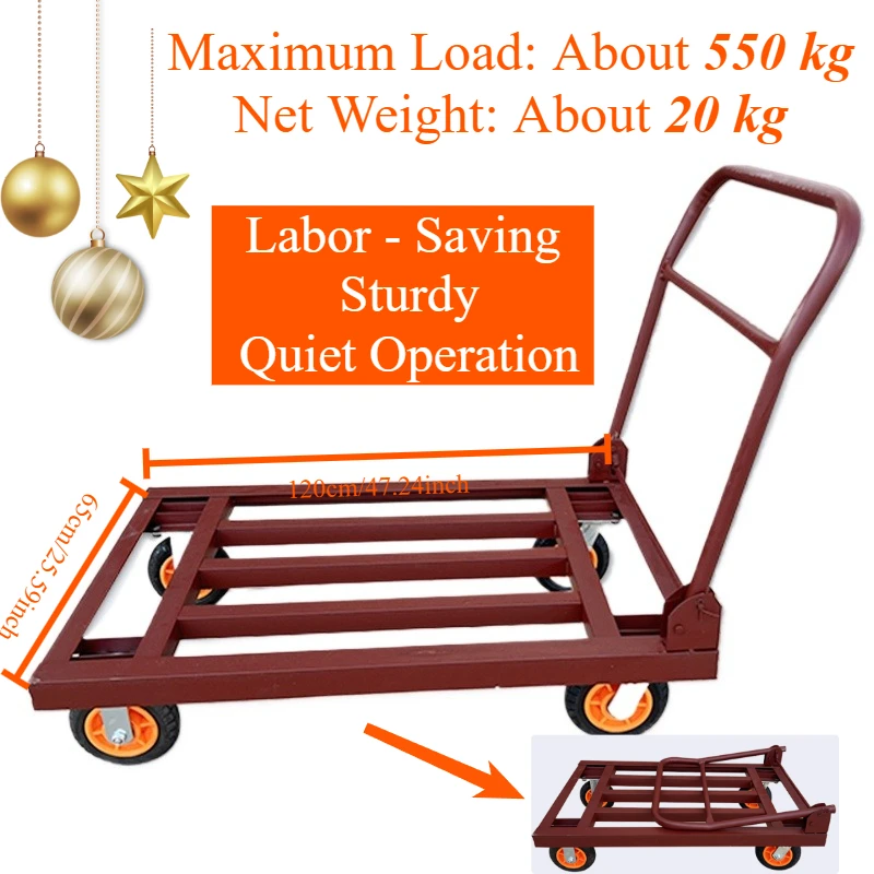

Foldable Lightweight Flatbed Hand Truck - 4-Wheel Thickened Heavy Load Cart for Home Cargo Transport Agricultural Machinery