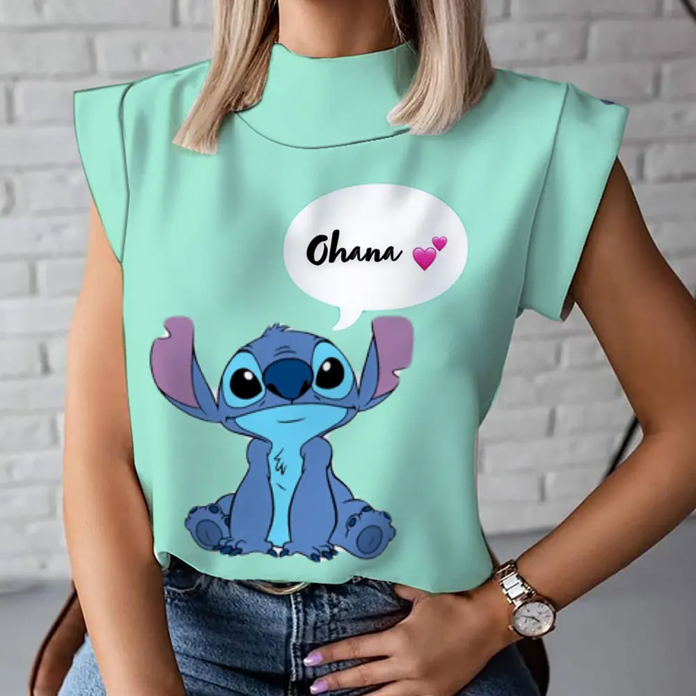 Summer women's T-shirt fashionable and comfortable casual short-sleeved Star and Stitch cartoon female high-neck T-shirt