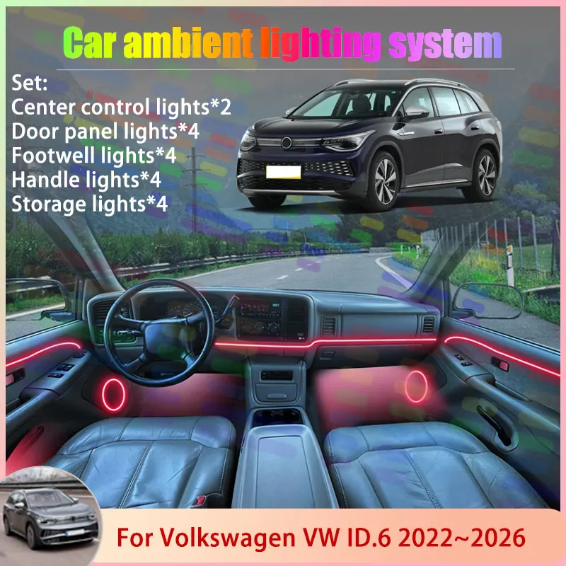 For Volkswagen VW ID.6 ID6 ID 6 2022~2026 2023 2/18 in 1 Car Atmosphere Light Lamp RGB Shade Ensemble Streamer Atmosphere Set