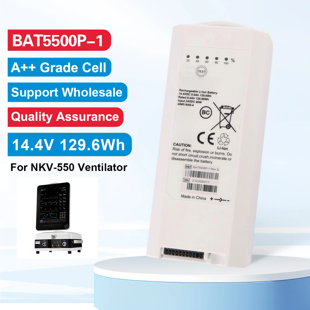 Ersatzakku für NIHON KOHDEN BAT5500P-1 für NKV-550 SN 170800135 14,4V 9000mAh Li-Ionen-Akku 4INR19/65-4