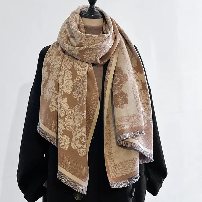 Luxury Brand Two-Sided Jacquard Scarf pashmina Cashmere Soft Warm Fringe Pashmina Shawl Winter Coldproof Windproof Blanket Scarf