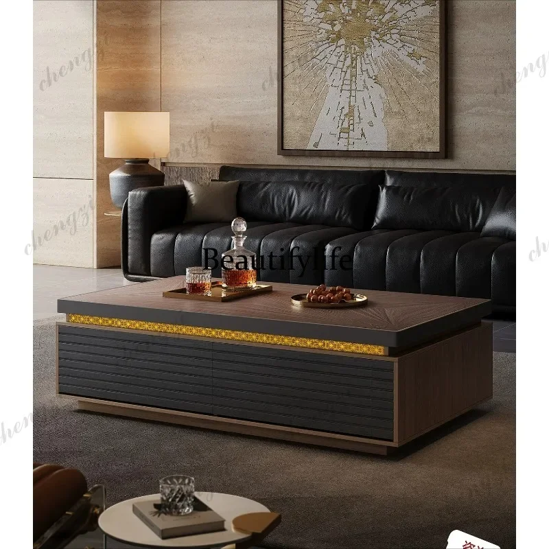 QQ Tempered glass coffee table Italian light luxury high-end living room storage rectangular high coffee table