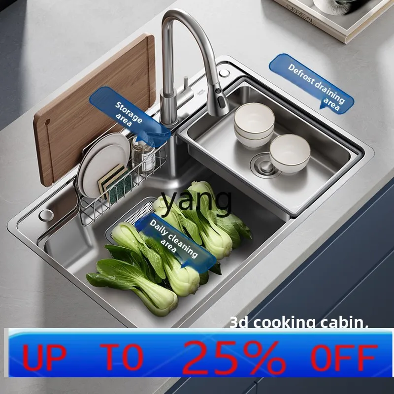 

LTT Japanese Style Large Single Bowl Household Stainless Steel Vegetable Washing Basin Easy to Drain and Clean Dishwashing Sink