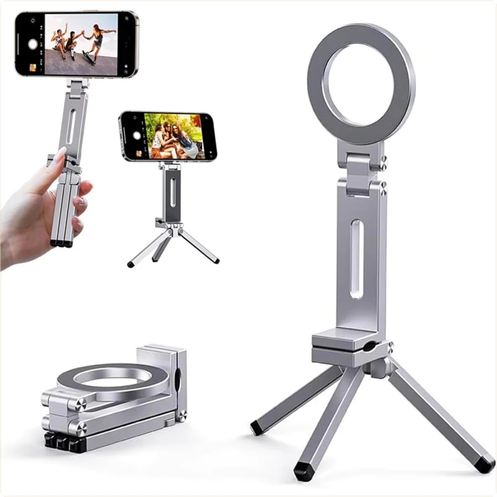 Magnetic Foldable Phone Tripod Stand Portable Multi-Angle Adjustable Cell Phone Holder for  Streaming Video Recording