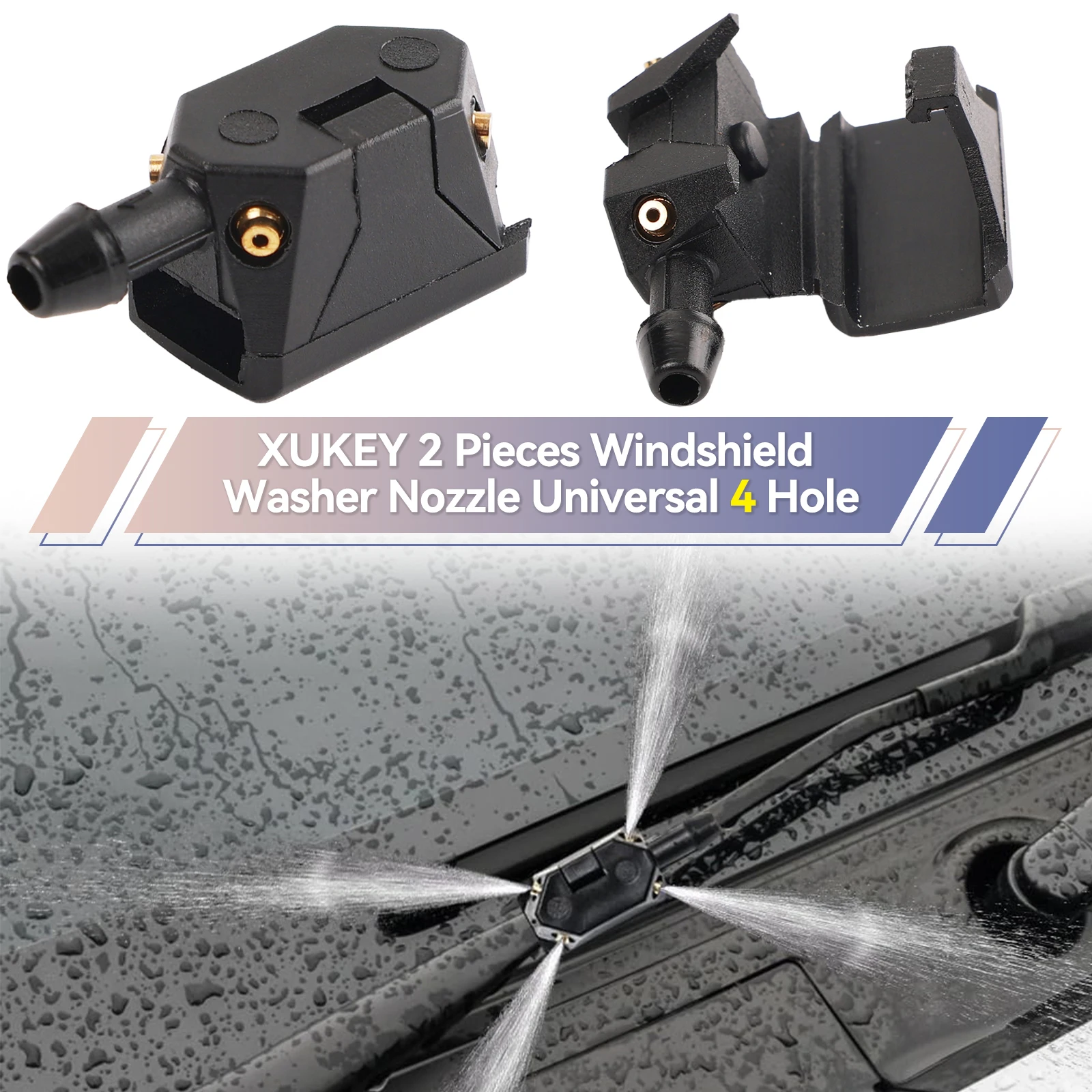 Xukey 2Pcs Universal Car Windscreen Washer Wiper Blade Water Spray Jets Nozzles Mounted onto 8mm 9mm Arm Adjusted 4 Way Upgrade