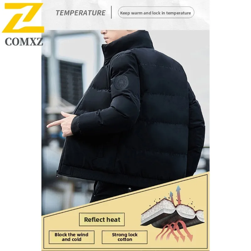 

COMXZ High Quality Men Cotton Coat Winter Casual Stand Collar Thickened Jacket waterproof Windproof Cold Proof Youth Padded Coat