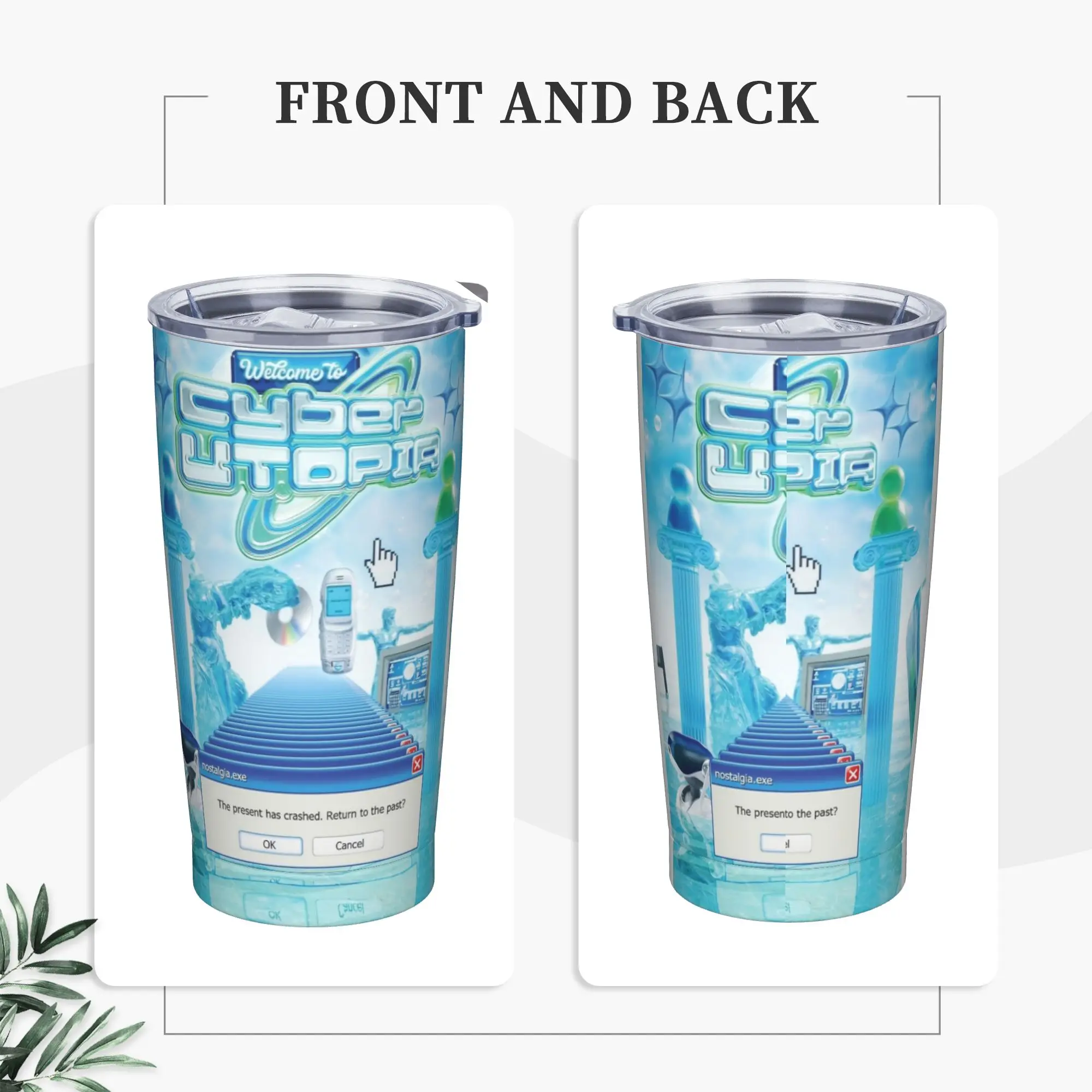Welcome to Cyber Utopia Tumbler Vacuum Insulated Frutiger Aero Coffee Cups Vacuum Flask Car Mug Water Bottle, 20oz